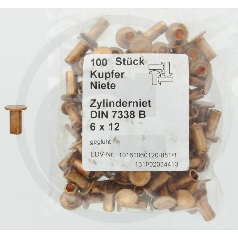 VPE100 Kupferniete DIN 7338 B 6x12